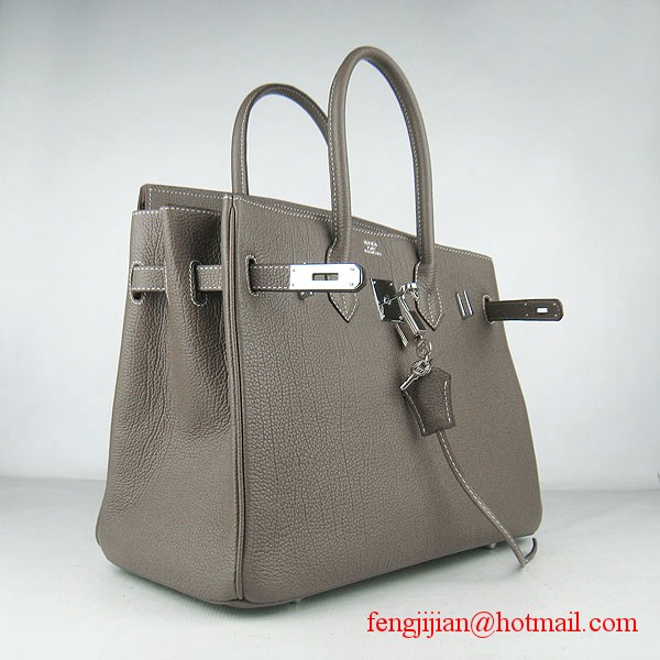 Hermes Birkin 35cm Tendon Veins Leather Bag Khaki Silver Hardware